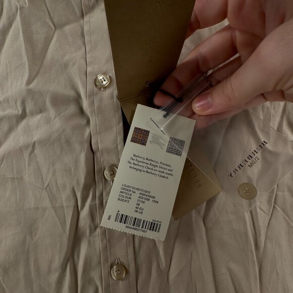 NWT Burberry London Women US 6 (40) Button Up Shirt Beige Cotton Stretch Ladies - Picture 14 of 16